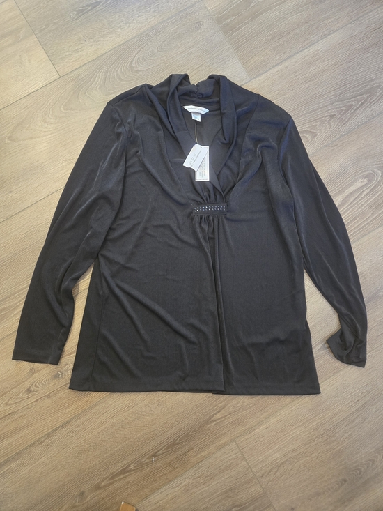 Christopher & Banks Tops - Christopher & Banks Black Draped V-Neck Long Sleeve Top